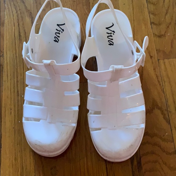 White Jelly Sandals Chunky Heel Viva 